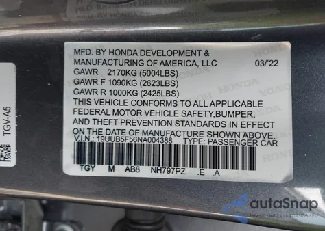 2022 Acura Tlx A-Spec Package z USA, uszkodzony, nr VIN 19UUB5F56NA004388